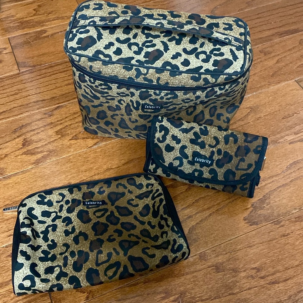 Celebrity set of 3 Cosmetics Leopard Bags